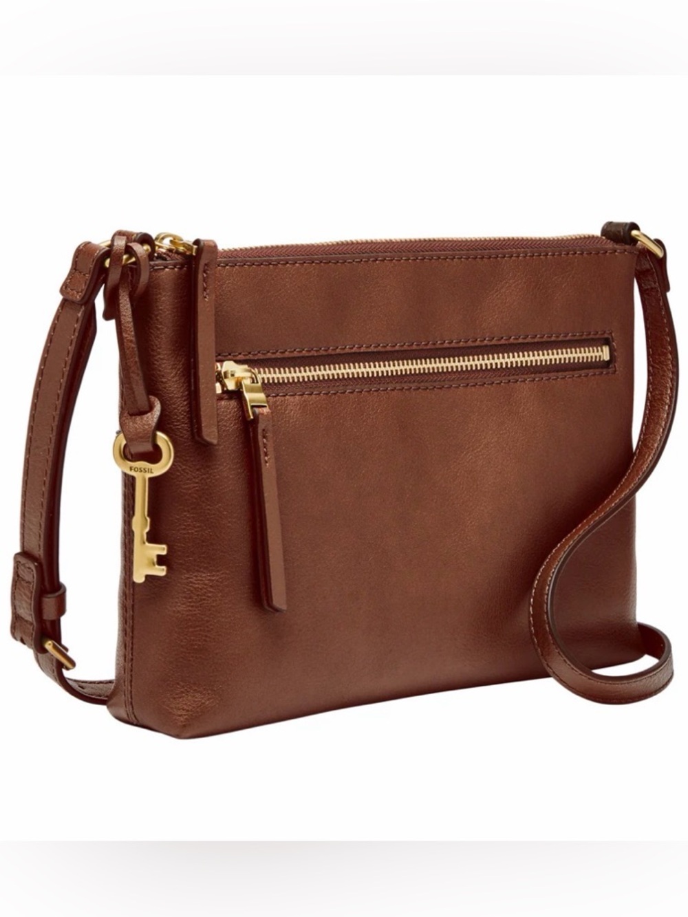 👀Fossil Women's Fiona Leather Crossbody Purse in Cognac Brown